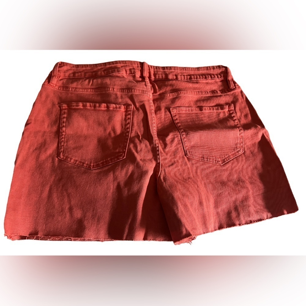 🇺🇸$5🇺🇸 Ava & Viv Plus Size High-Rise Stretch Denim Jean Shorts, Orange/Coral - Picture 4 of 4